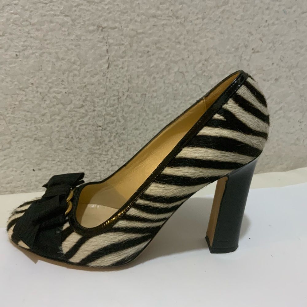 ♠️ Kate Spade Leopard Heels Pumps Round Toe Heel Ribbon Total Pattern 7B